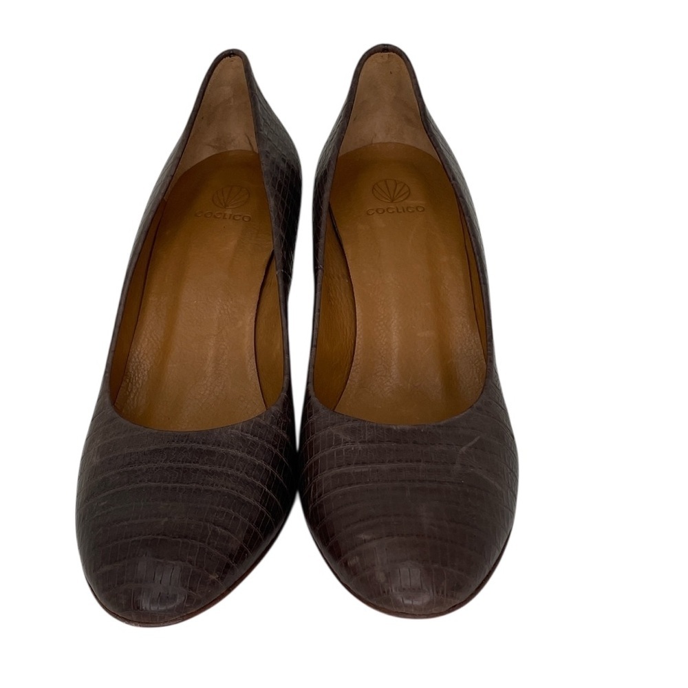 Coclico Shoes Brown Leather Block Heel Pumps
